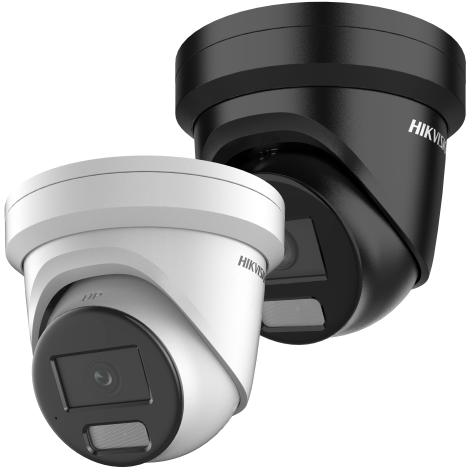 Hikvision DS-2CD2346G2H-IU 4 MP AcuSense DarkFighter fixed turret camera in white and black